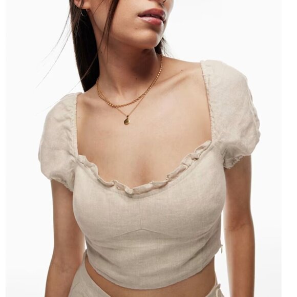 Aritzia- Wilfred Wander 100% Organic Linen Bustier Milkmaid Coquette Blouse XS - Picture 2 of 16